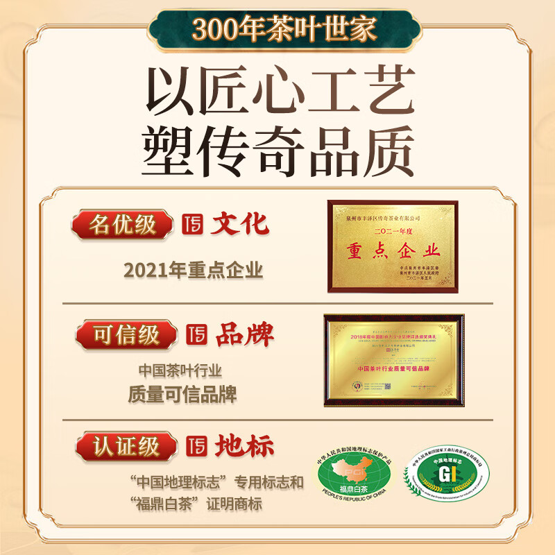 传奇会茶叶福鼎白茶白毫银针礼盒装300g 4年陈老白茶紧压茶饼自己喝送礼