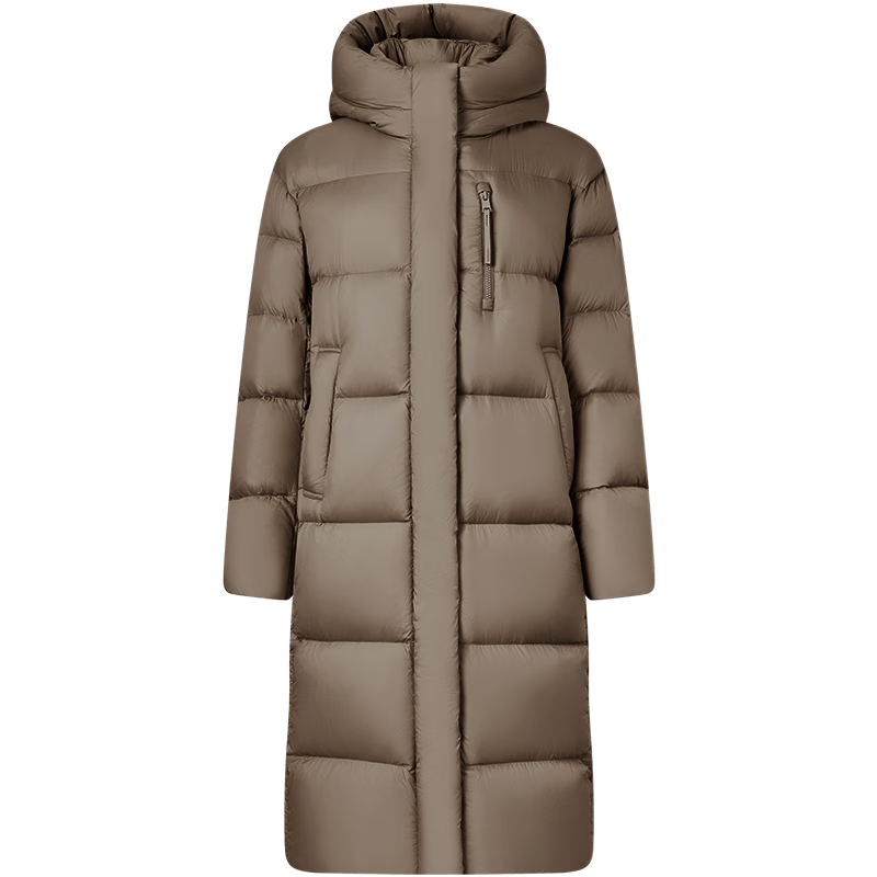 Tanboer Women's Long Puff Down Jacket New National Standard 90% Down Hooded Winter Warm Coat 530832D Mocha Color Size 160