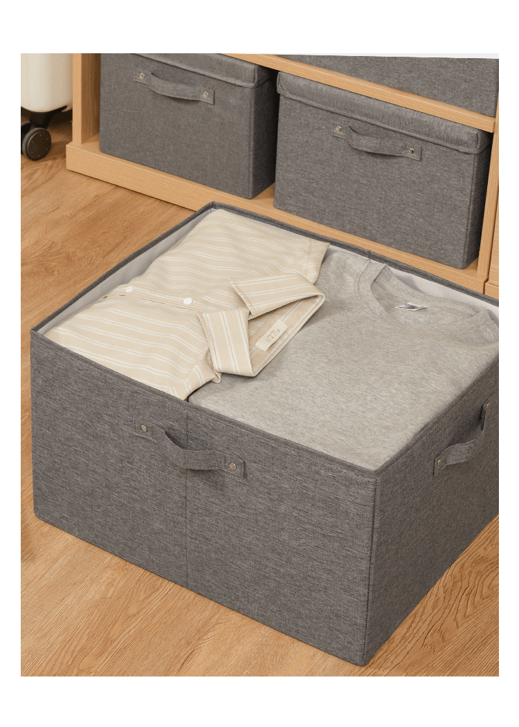 EACHY Fabric Storage Box for Clothes, Foldable Wardrobe Organizer, 40L Beige Grid 11
