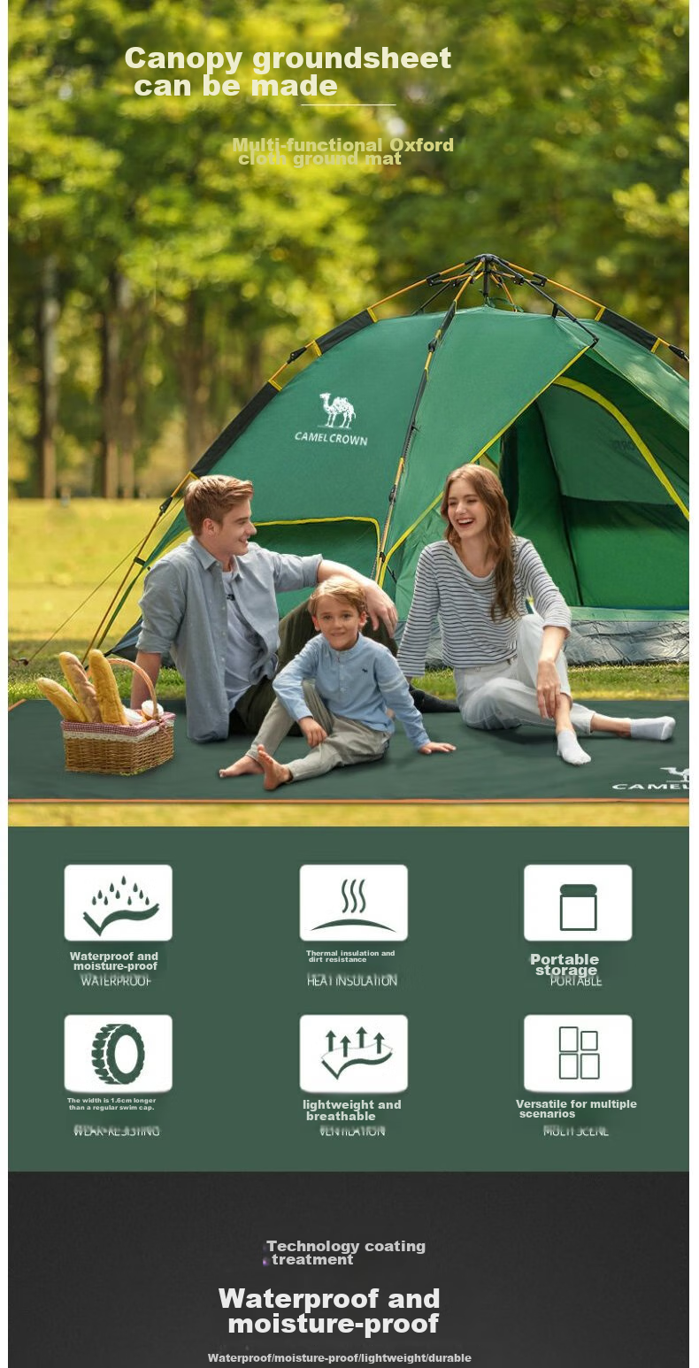 CAMEL Outdoor Ground Mat Tent Camping Pad, Thickened Waterproof Wear-Resistant Picnic Mat, Moisture-Proof Floor Mat A0S3H8103 Army Gree 2