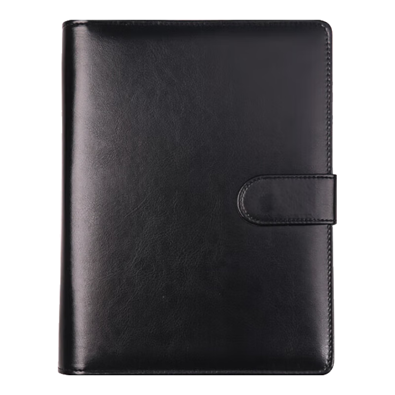 Xuchenwenju Simple Business A5 Loose-Leaf Notebook, Black, 6-Hole Refillable, High-Quality Leather Cover, Work Journal, Diary, Detachable, Gift, Customizable