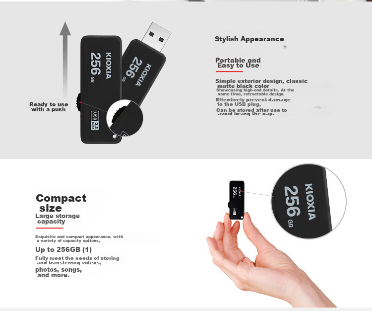 Kioxia 64GB USB Flash Drive U365 Rapid Series, Black, USB3.2 Interface 3