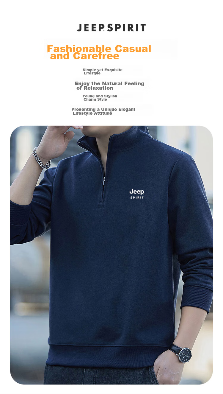 JEEP SPIRIT Men's Sweatshirt, Spring Half-Zip Long-Sleeve T-Shirt, Men's Jacket Undershirt, Army Green, 2XL 5