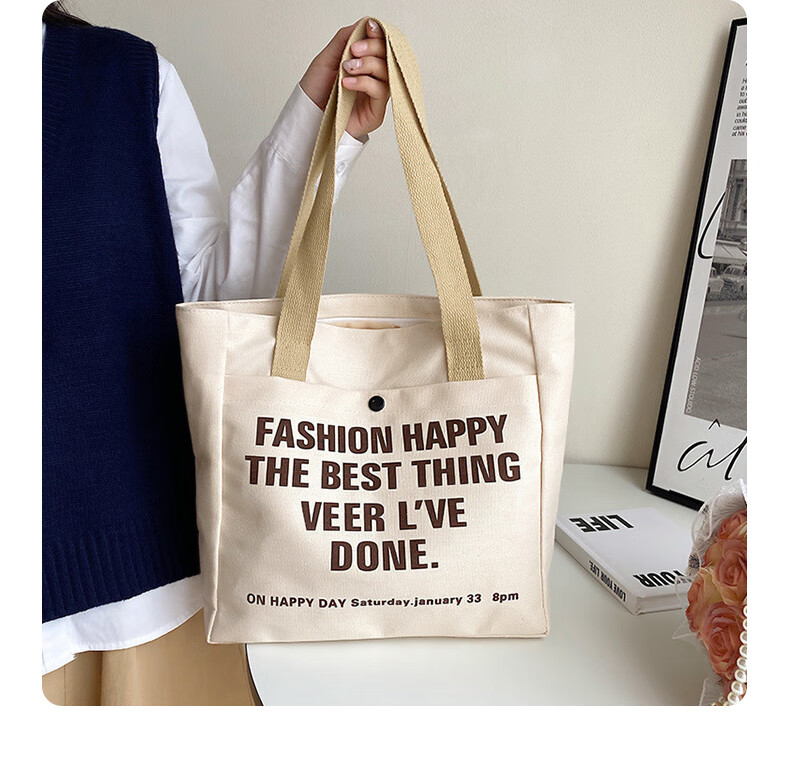 Siwangongli Canvas Bag, Large Capacity, Artistic Style for Women, Shoulder Bag, Fashionable Versatile Commuter Tote Bag with Letter Desig 13
