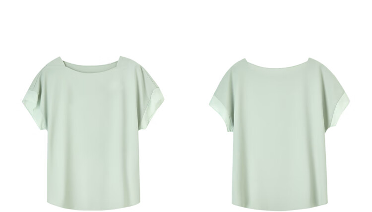 Sentubila Spliced Short-Sleeve Chiffon Blouse for Women, Slimming Tummy-Covering Top, Summer Lightweight Casual T-Shirt, Light Blue, S 48