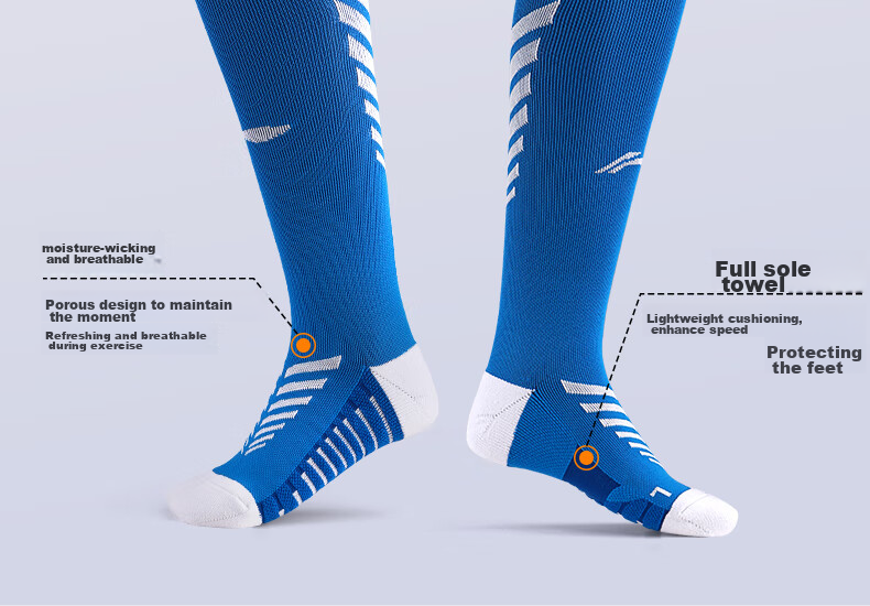 Li-Ning Soccer Socks for Adults, Children And Students, Non-Slip Long Over-Knee Socks with Terry Bottom, Sports Training Socks for Men And Women, Blue, M Size 5