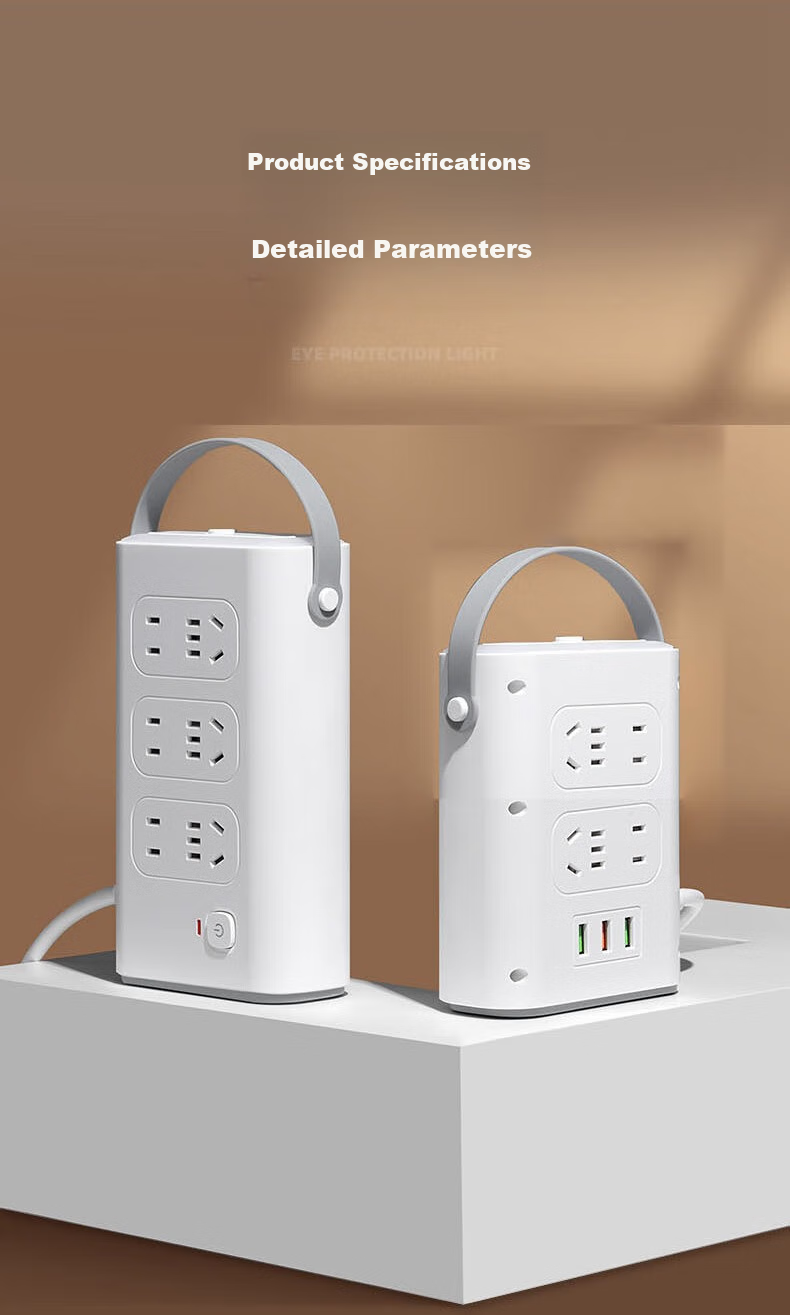 Aleleke Portable Standing Three-Tier Power Strip, 12 Outlets with Master Switch, 3 USB Ports for Charging, Night Light with Three Color Temperatures, Overload Protection, Extension Cord, 1.6m to 2m 20