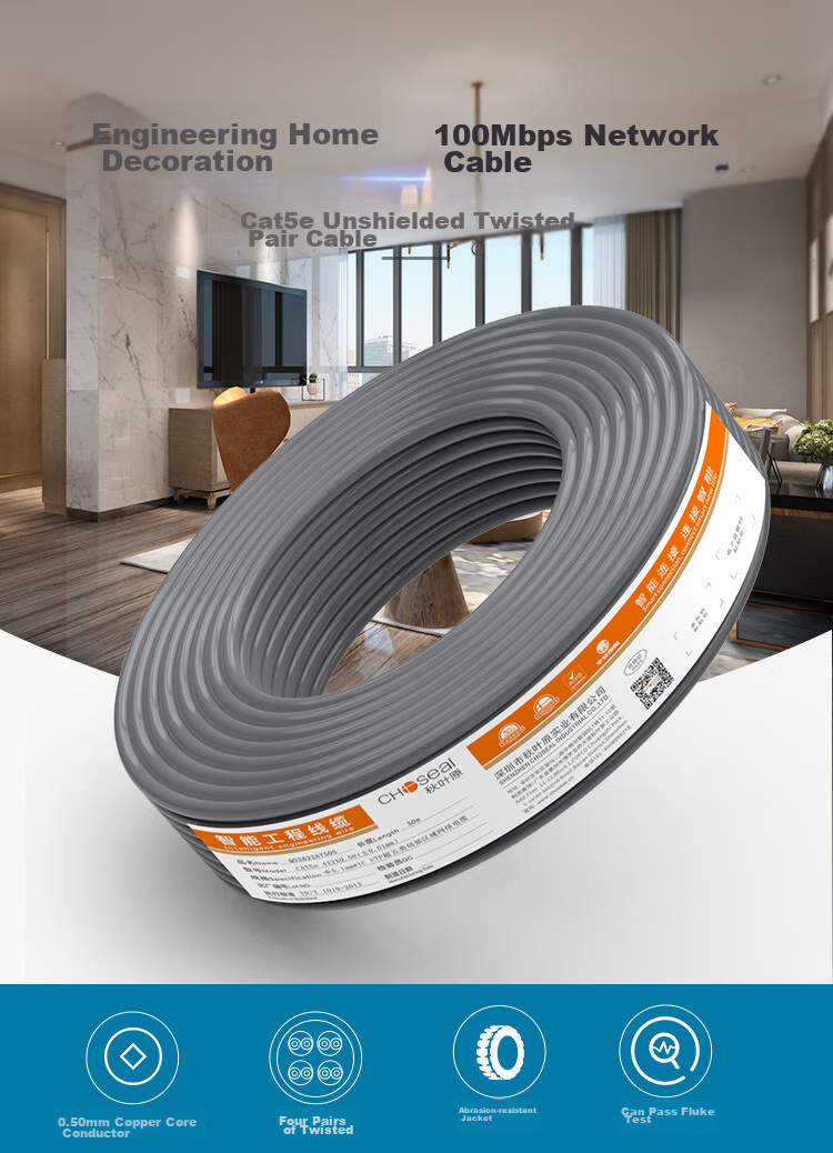 CHOOSEAL (CHOSEAL) Cat5e Ethernet Cable, Unshielded, High-Speed Network Cable, Pure Copper Wire, POE Power Supply for Engineering And Home Wiring, Gray, 50 Meters, QS2622AT50 2