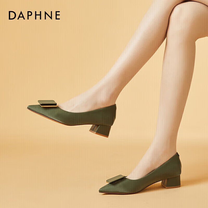 DAPHNE Women's Single Shoes, Comfortable Versatile Pointed Toe Chunky Heel Work Professional Commuter Shoes 4622101131 Green 38