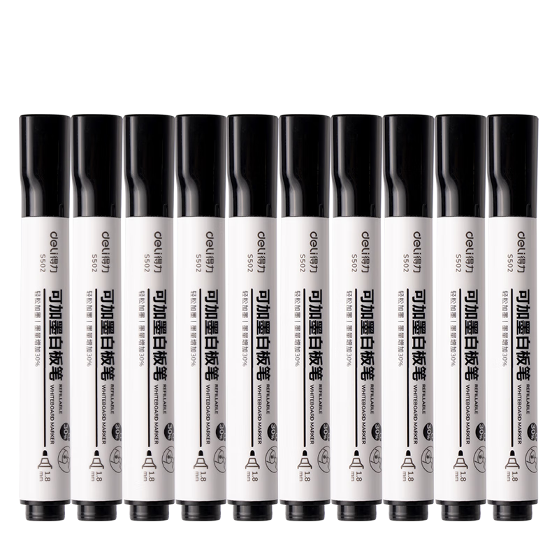 Deli Erasable Whiteboard Markers, Easy to Erase, for Office Meetings And Teaching, 10 Pcs/box DL-S502, Office Supplies, Black