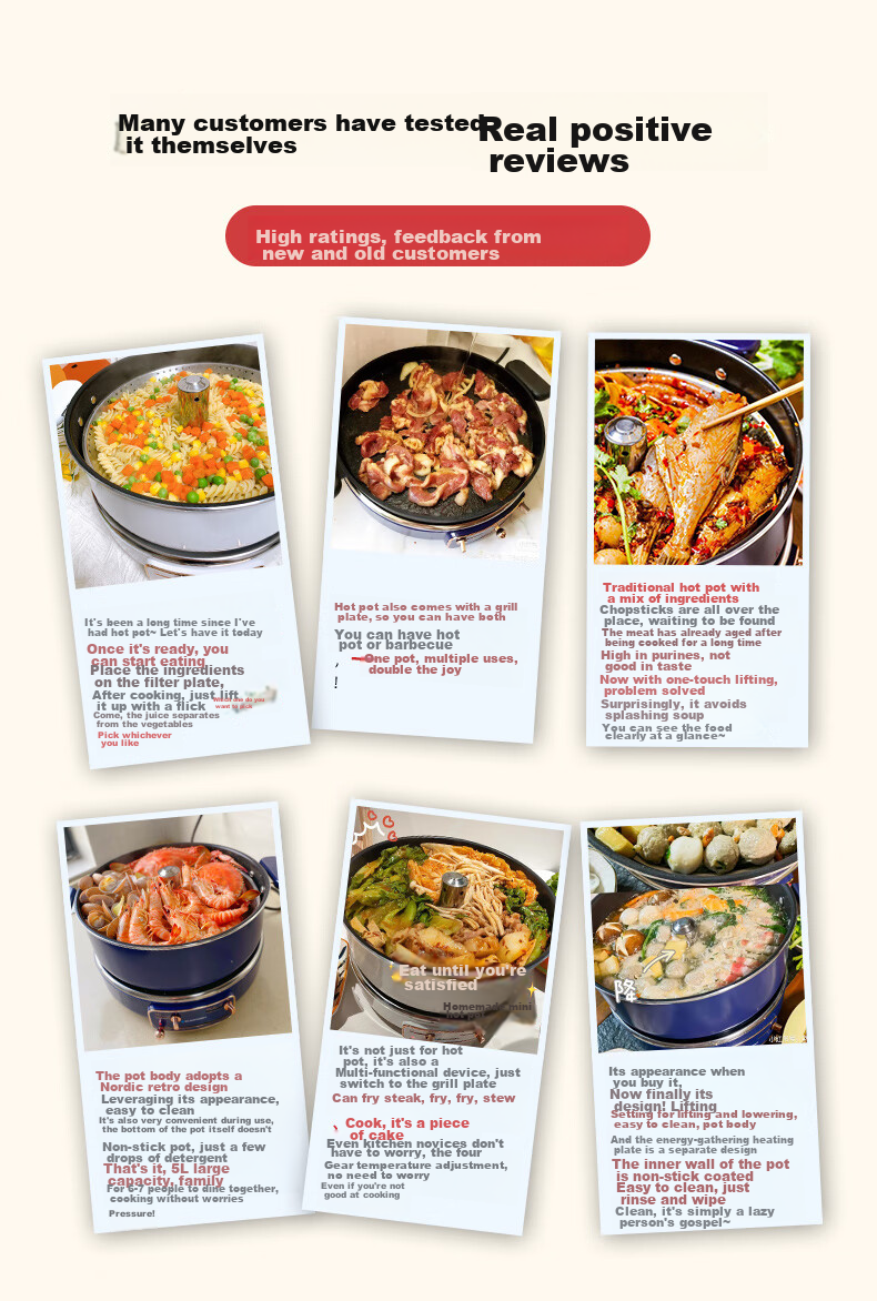 BLAUPUNKT Electric Hot Pot with Adjustable Height, Multi-Functional Cooking Pot for Home Use, 5L Detachable Electric Cooker with Magnetic Stove, Electric Stew Pot, Barbecue Meat Frying Stir-Frying Stewing Pot, Light Luxury Blue H1 1