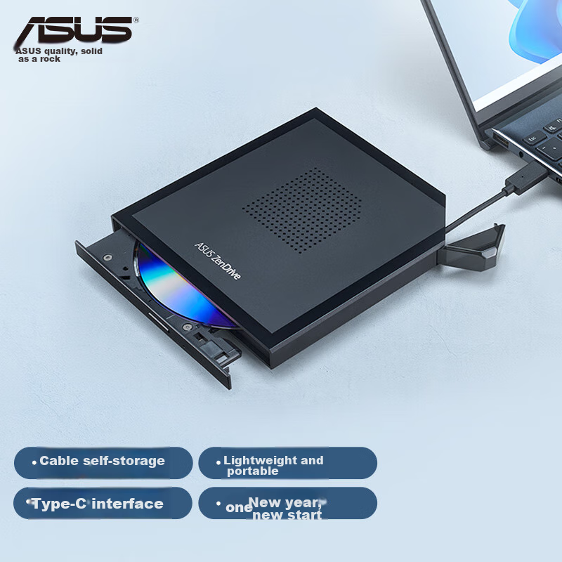 ASUS 8x External Optical Drive DVD Burner Type-C Interface Cable Self-Storing (SDRW-08V1M Light And Shadow)