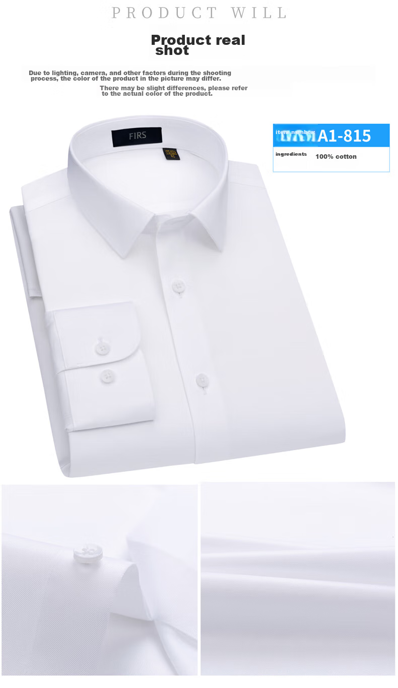 FIRS Long-Sleeve Shirt for Men, DP Wrinkle-Free Dress Shirt, Business Casual Work Pure Cotton White Shirt, Plain White, Size 38 10