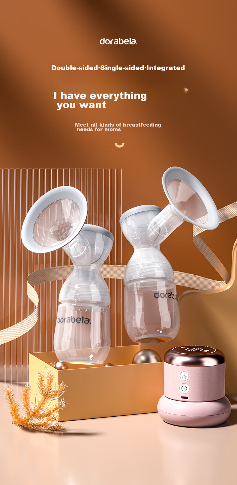 Dora Bela Electric Breast Pump, Double-Sided Painless Fully Automatic High-Suction Milk Extractor, Variable Frequency Breast Milk Suction Device, Postpartum Massage And Milk Collectio 1
