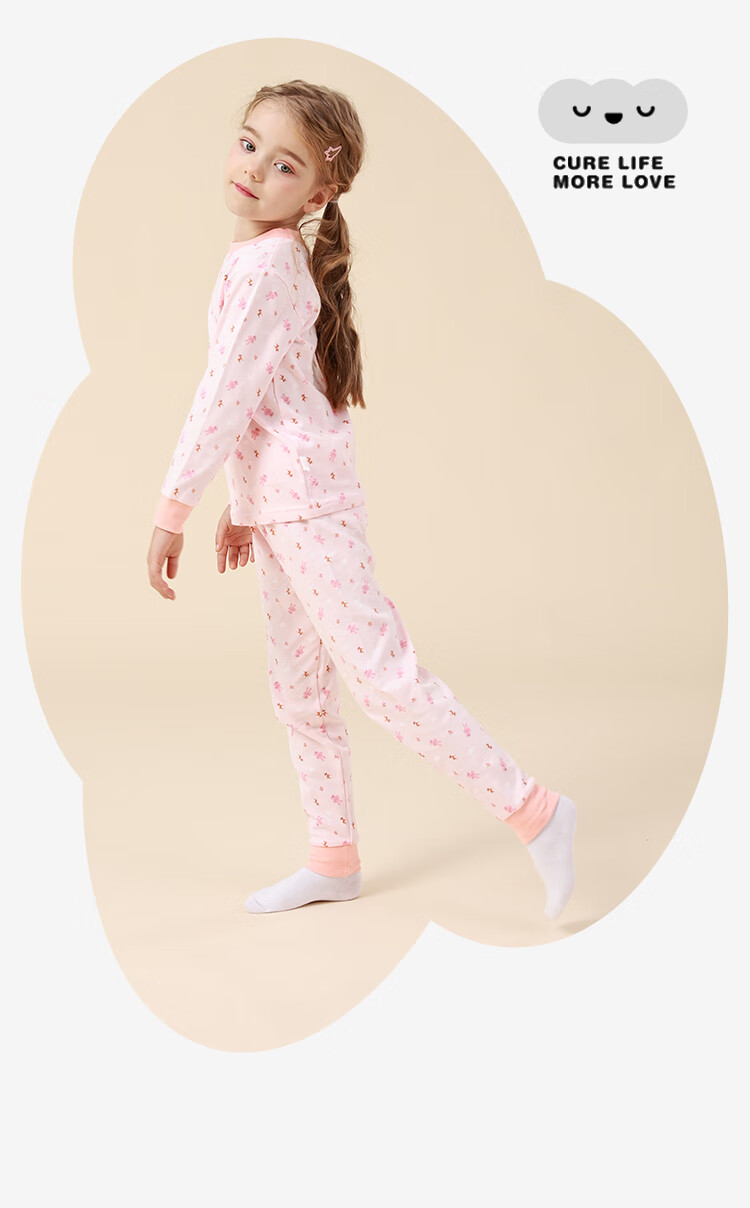 DEESHA Children's Autumn Thermal Underwear Set Girls Baby Fall Winter Warm Cotton Youth Pure Cotton Base Layer Pajamas 4