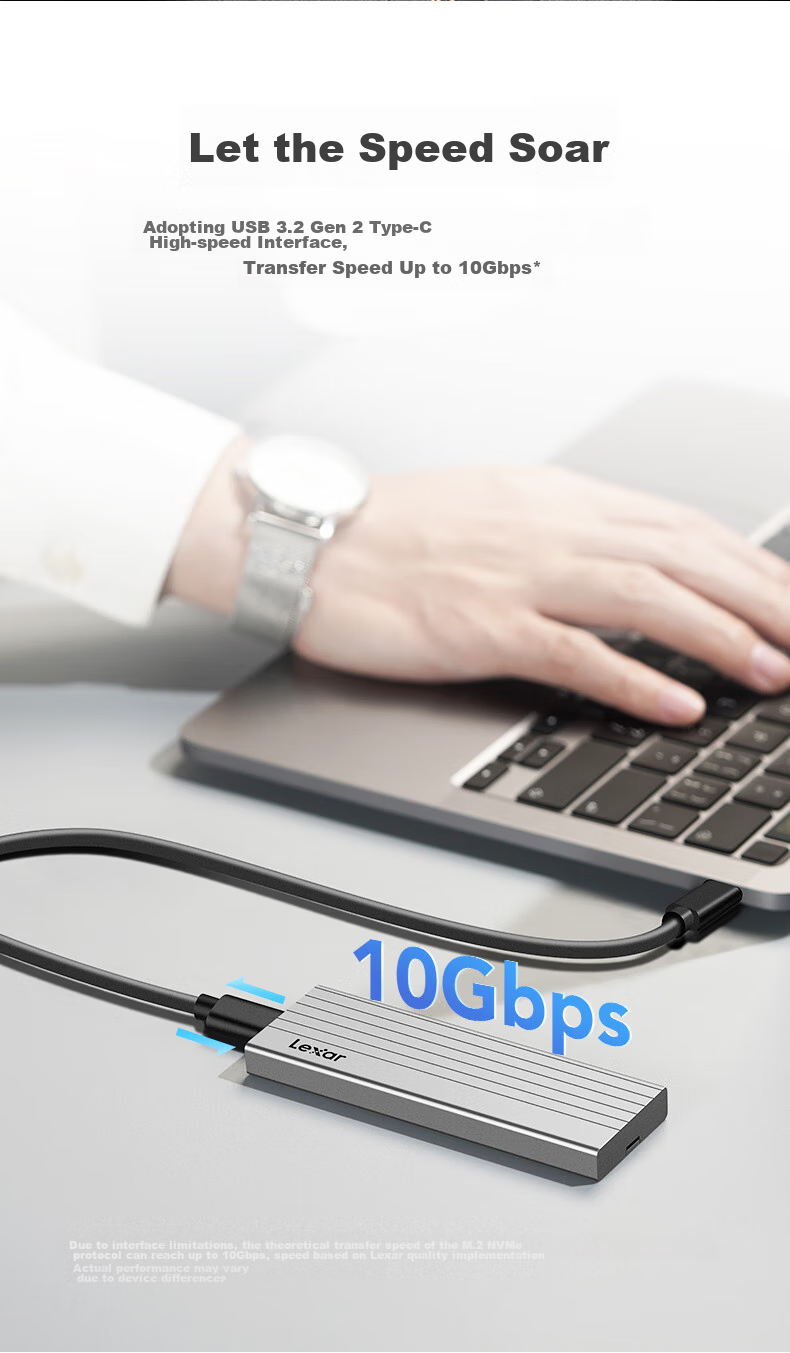 Lexar M.2 NVMe/SATA Dual-Protocol Portable Hard Drive Enclosure with Type-C Transfer, Compatible with Laptops And Apple 17-Inch External SSD Hard Drive Enclosure, Metal Heat Dissipatio 3