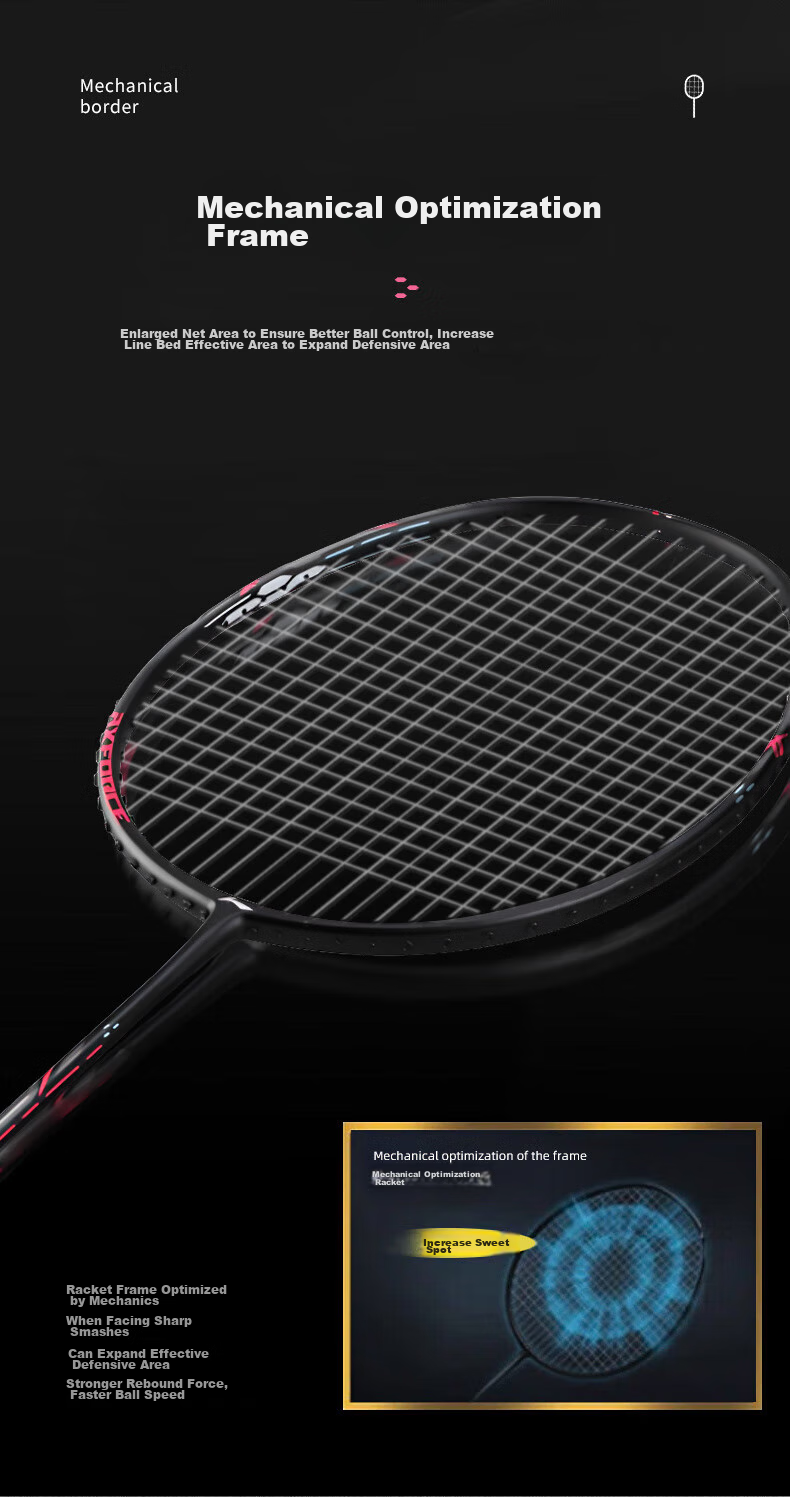 Li-Ning Badminton Racket, Thunder Small Steel Cannon, High-Power Black, Full Carbon Professional Offensive Racket, Single Racket, 4U Unstrung Racket 4