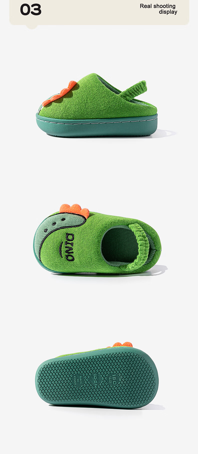 Zhubaba Baby Cotton Slippers, Indoor Home Use, Warm And Non-Slip, for Infants And Toddlers, Autumn Boys Girls, Fall And Winter Cotton Slippers, Green, Size 150 11