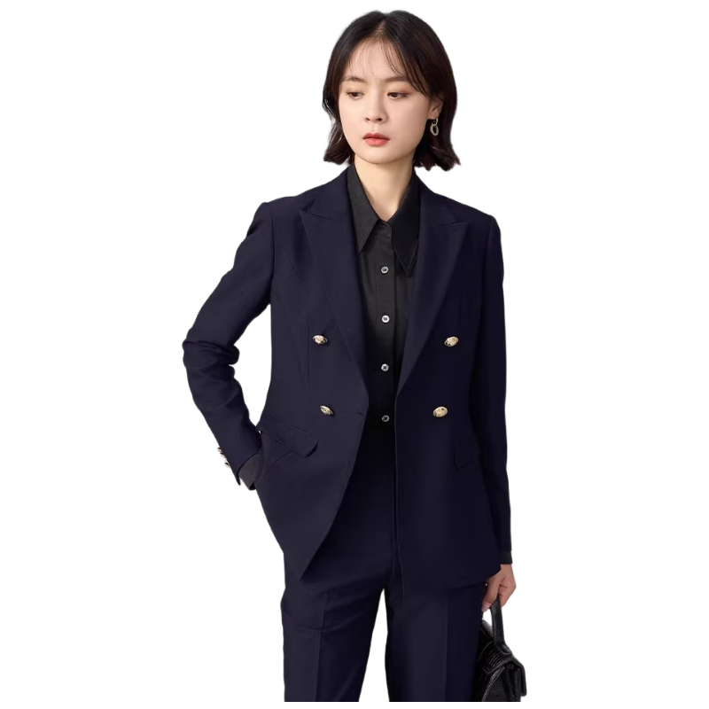 Bodexiaojie Navy Blue Professional Suit Jacket for Women, Slim Fit High-End Formal Wear for Office And College Students' Interviews