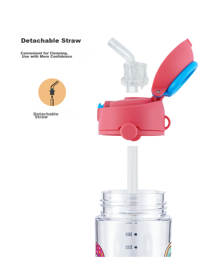 LOCK&LOCK Children's Straw Cup, Donut Water Bottle, Student Outdoor Handle Strap, Tritan Material Cup, 460ml, Pink 10