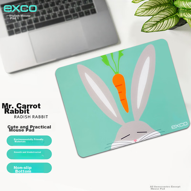 EXCO Radish Rabbit Thin Anime Cartoon Cute Mouse Pad, Computer Laptop Desk Mat, Small External Non-Slip Mouse Pad for Girls, Washable Office Mouse Pad, Add-On Item 0300 11