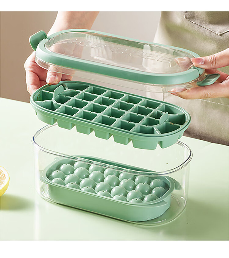 Quanshi Ice Cube Mold with Handle, Ice Tray for Making Ice Balls, Freezing Mold for Ice Cubes, Ice Maker Tool, 54 Compartments, 2 Layers, Gree 2