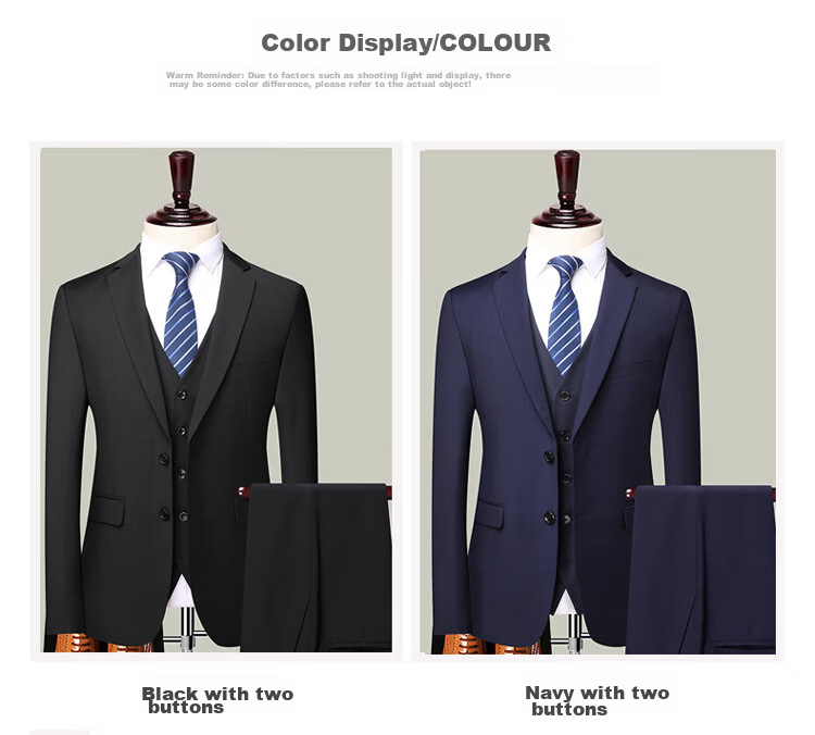 ROMON Men's Suit Set, Three-Piece Business Slim-Fit Formal Wear, Groom Attire, Professional Suit, Navy Blue, 3XL 5