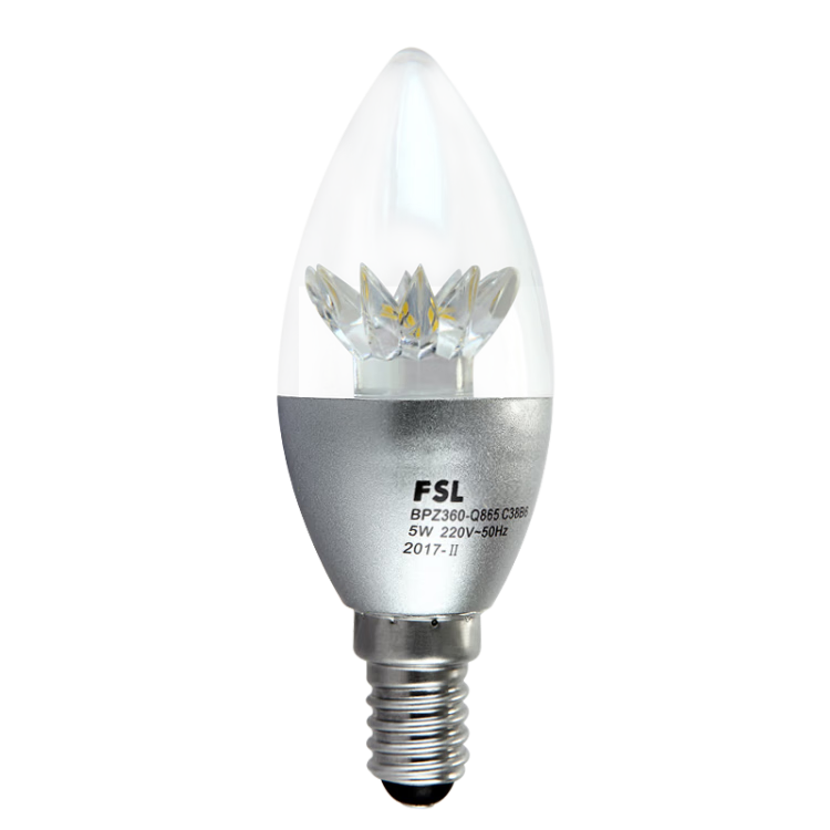 FSL Foshan Lighting LED Energy-saving Bulb Candle E14 Small Screw Base 6.5W Cool White Silver