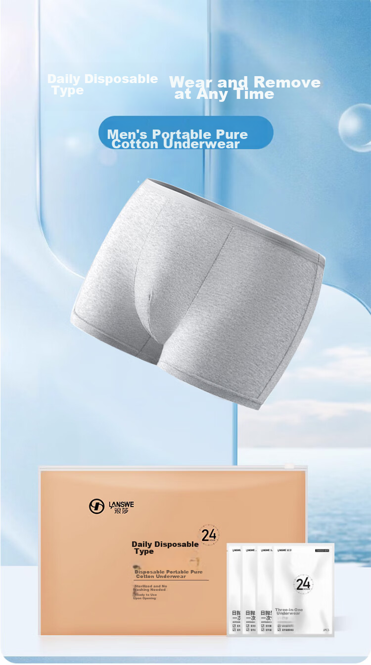 LangSha Disposable Men's Underwear, Pure Cotton Boxer Briefs, No-Wash, Sterilized, for Business Trips, Travel, And Vacations, Individually Packaged 1