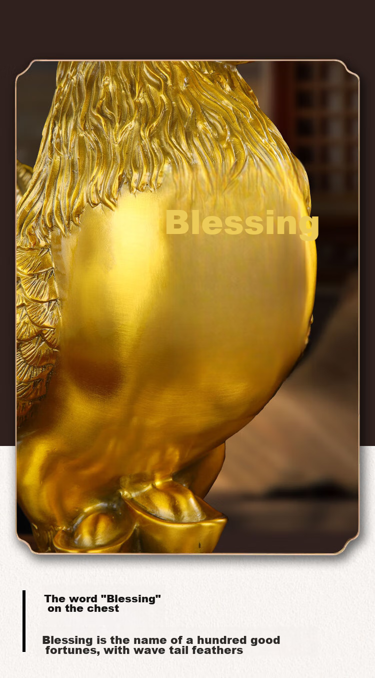 Binyue Copper Rooster Ornament, Brass Golden Rooster Figurine, Copper Rooster for Early Morning Alarm, Home Living Room Entrance Zodiac Chicken Lucky Charm Decoratio 9