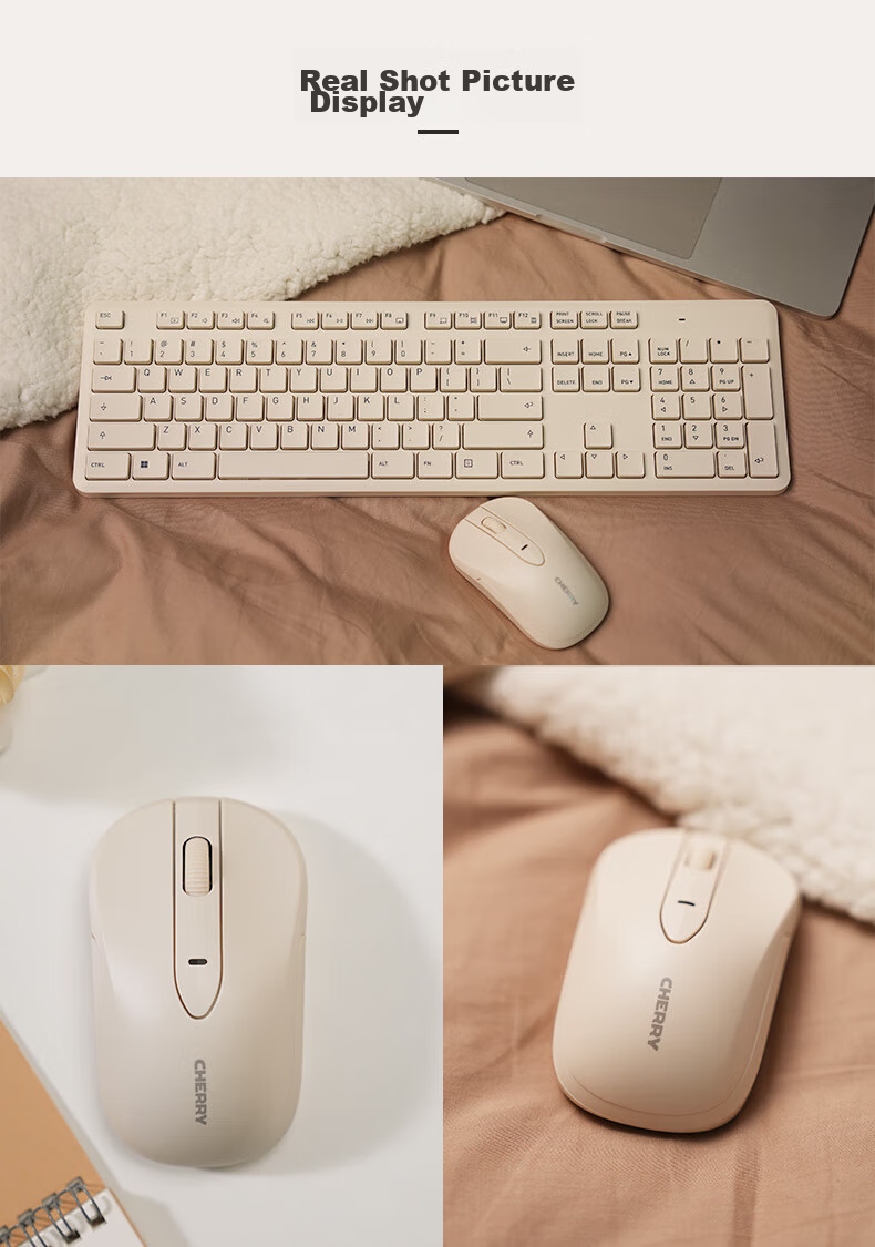 CHERRY DW2300 Wireless Keyboard And Mouse Combo Set, Business Office Home Laptop External Full-Size Quiet Portable Ergonomic Keyboard And Mouse, Vintage White 15