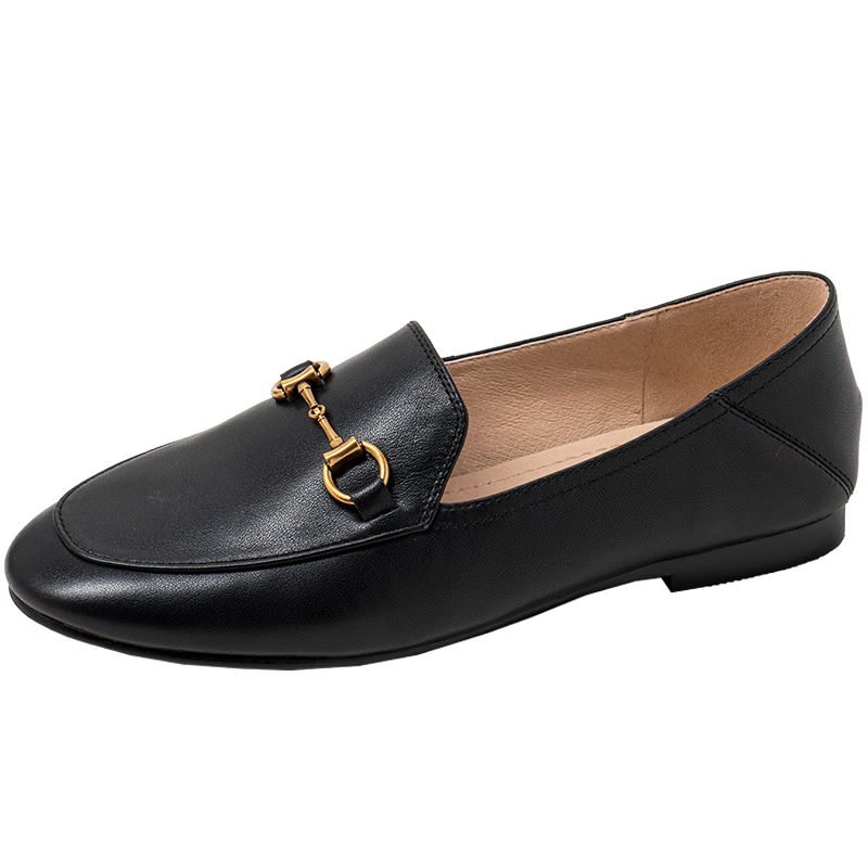 COMELY Genuine Leather Loafers for Women, Spring And Summer New Style, Sheepskin Flat Slip-On Shoes, Comfortable Versatile Small Leather Shoes, Black, Size 33