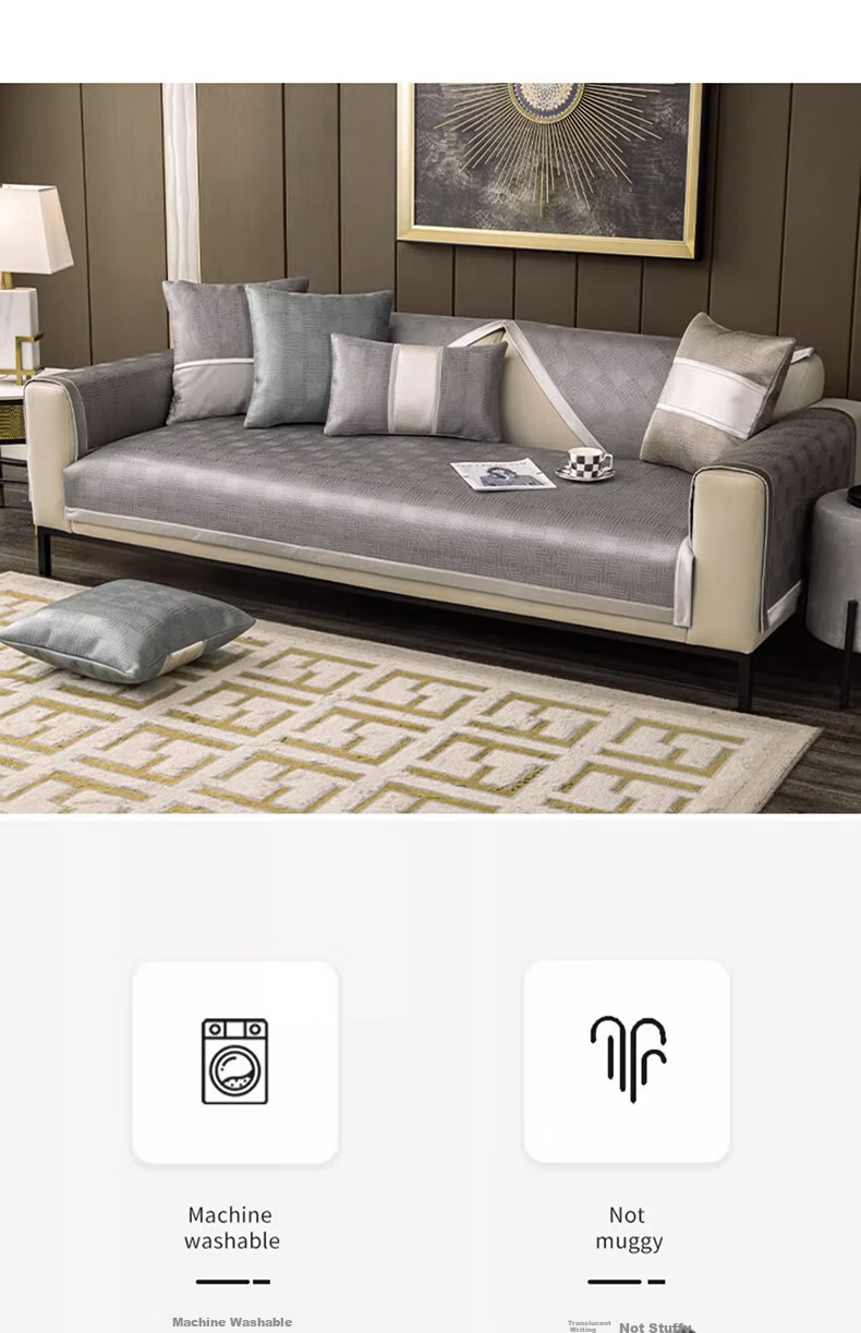 AVIVI Ice Silk Sofa Cushion, Summer Cooling Mat, Sofa Cover, Armrest Cover, Sofa Towel, 90*90 Cm, Zhi Xia 4