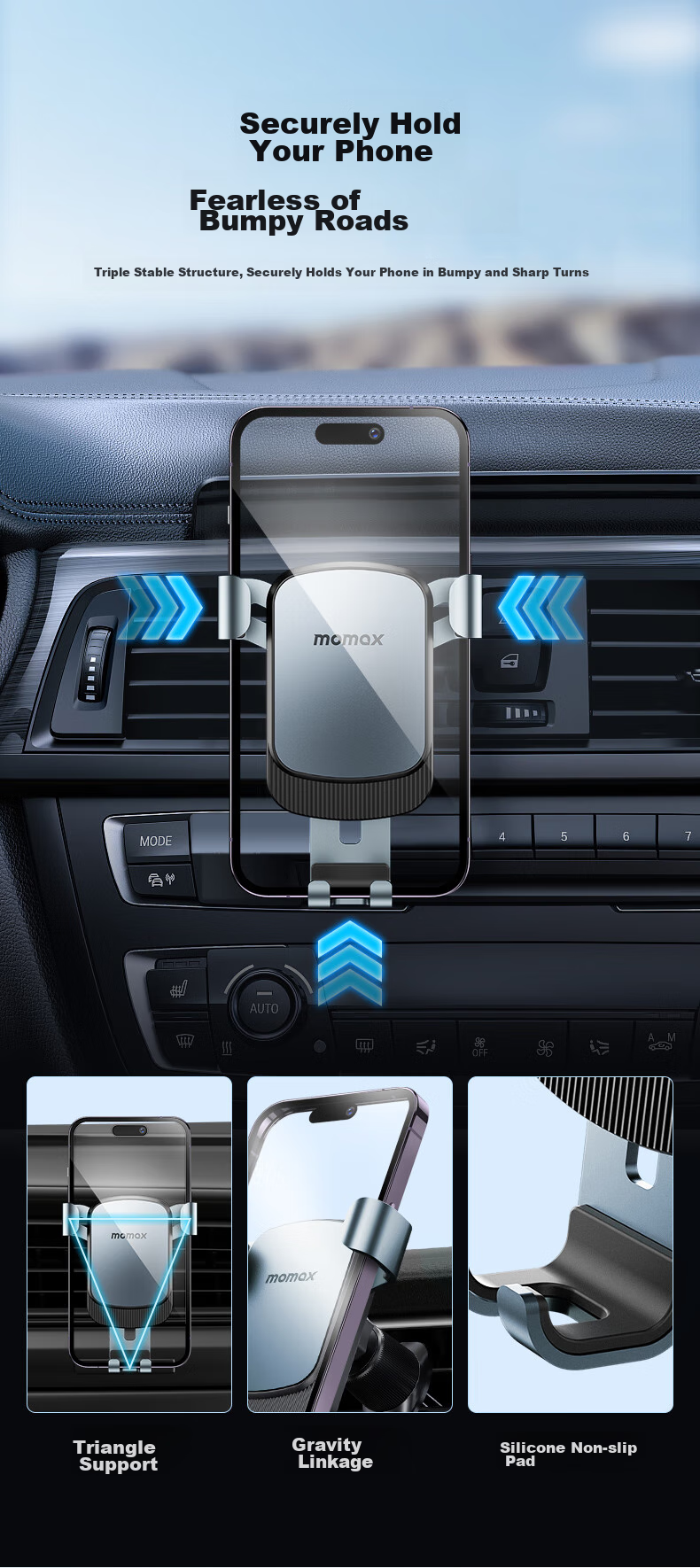 MOMAX Electric Vacuum Suction Car Phone Holder Magnetic Dashboard Suction Cup Navigation Mount 5