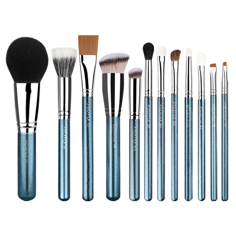 AOLANLA Master-Level Pearlescent Blue Makeup Brush Set, 12 Pieces Including Foundation, Blush, And Eyebrow Brushes, Complete Beauty Tool Kit Gift for Wife
