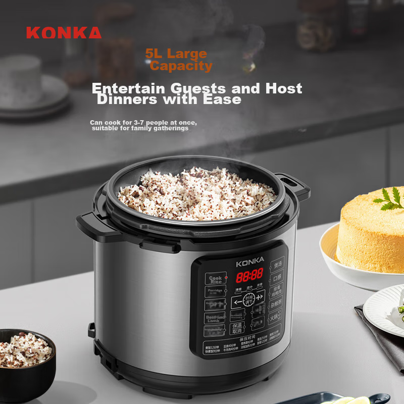 KONKA Electric Pressure Cooker, 5L Multi-Functional Household Electric Pressure Cooker with Non-Stick Inner Pot, High-Pressure Rice Cooker with Smart Reservation Function, KYLG-5006E