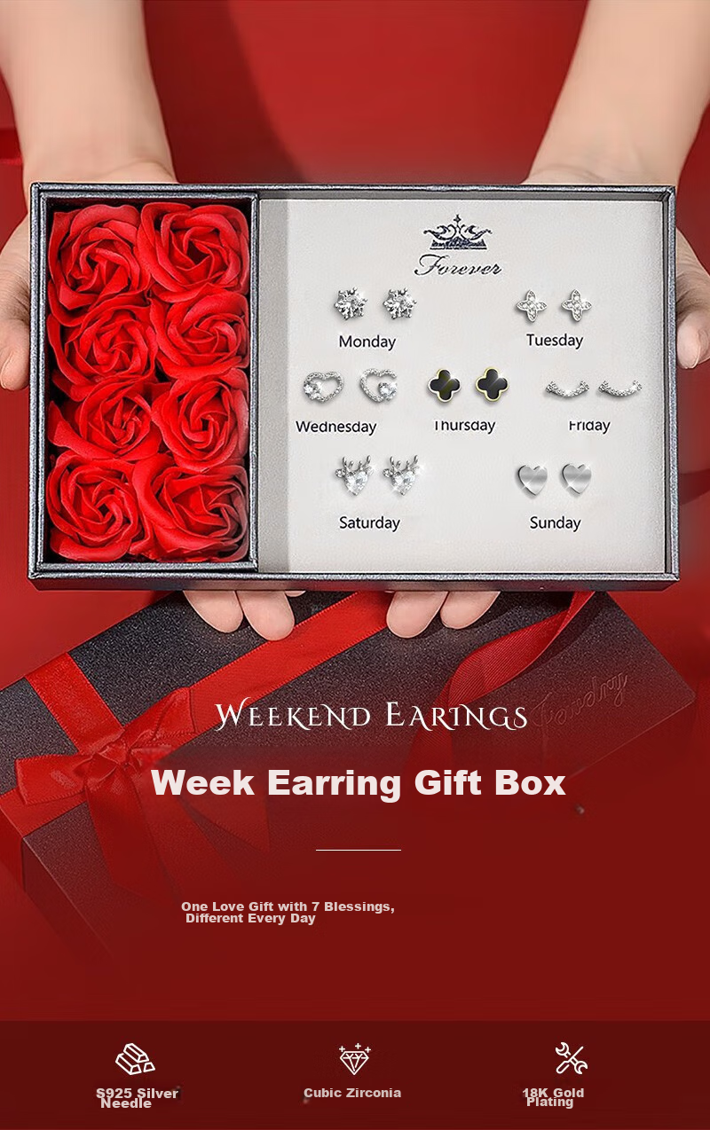 N2it Silver Needle Weekly Earrings Gift Box Set for Women, Ear Piercing Care Kit, Birthday Gift for Girlfriend Or Wife, Practical Present 1