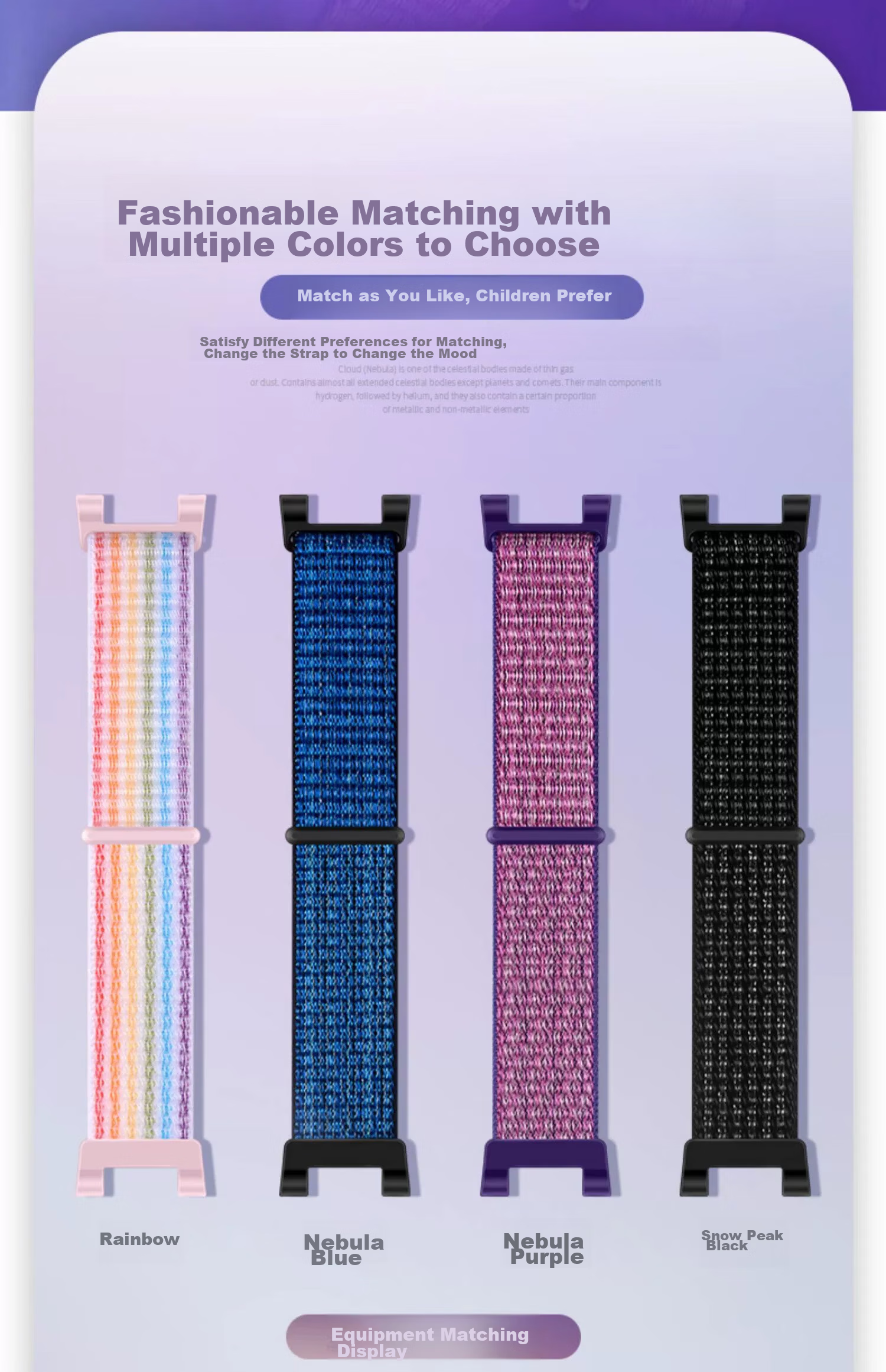 Iboann Nylon Loop Replacement Strap for Huawei Children's Watch 4X And Huawei 5 Pro Kids Watch, Braided Strap with Removal Tool, Nebula Blue 3