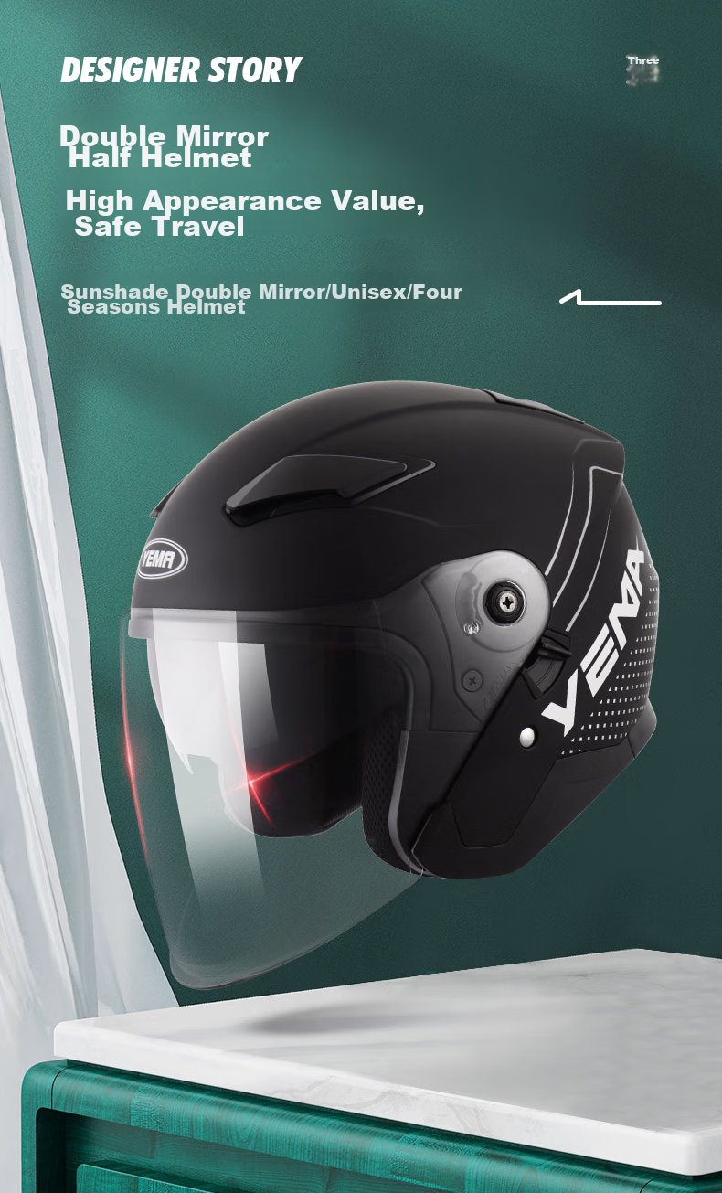 YEMA 3c Certified 639S Electric Motorcycle Helmet, Men's Winter Dual-Lens Safety Helmet, Women's Electric Scooter Half Helmet, All-Season Universal Fit, One Size, Matte Black with Speed Stripes And Clear Visor 1