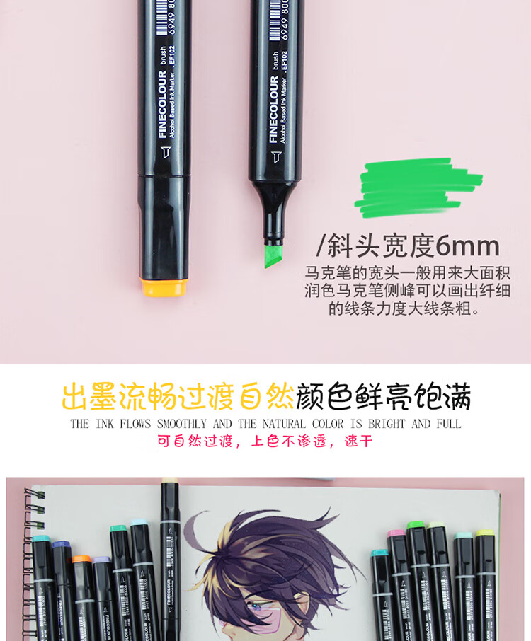 FINECOLOUR Third Generation Soft Tip Dual-Tip Marker Pen for Alcohol-Based Painting, Hand Drawing, Design - 270 Medium Gray Art Sketching Watercolor Pen, Aesthetic Drawing Tool 2