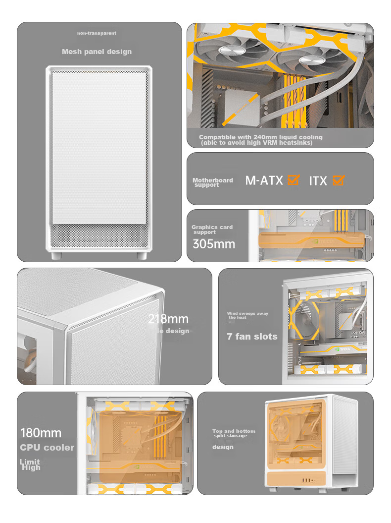 Golden Field Jianyu Jibai Wide Desktop Computer Case, Front Panel without Fan/fully Compatible with 240mm Water Cooling/M-ATX Motherboard/180mm Radiator Height Limit 1
