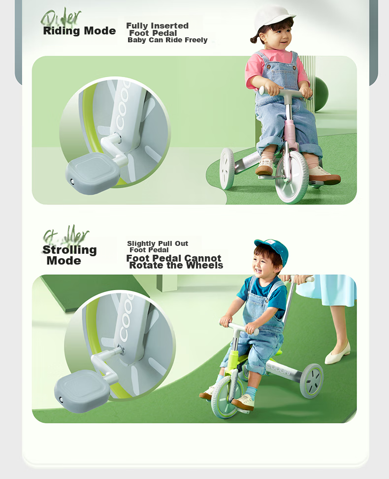 COOGHI Children's Tricycle K3 Pedal Bike for Ages 1-4, Stroller Toy, Foldable Pushchair, 5-In Birthday Gift 18
