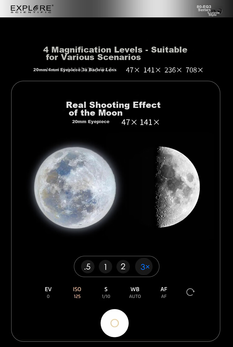 EXPLORE SCIENTIFIC 80EQ3 Astronomy Telescope Large Aperture Professional High-Definition High-Power Stargazing Kids Gift 7