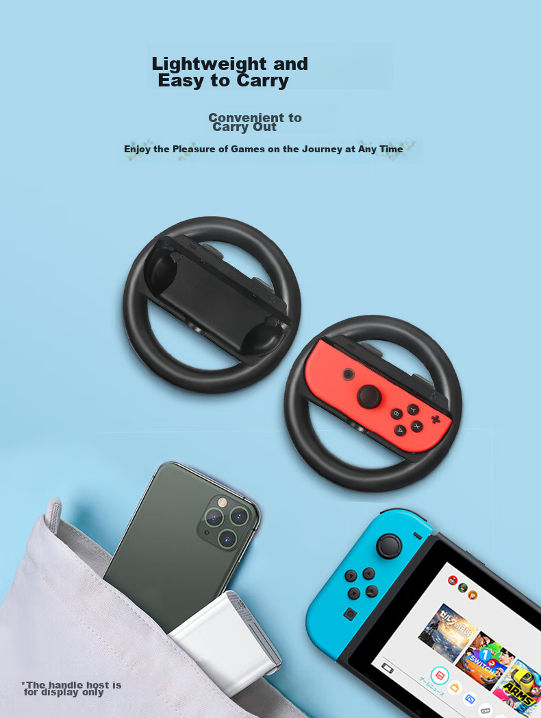 LinkStone Switch Game Controller Mario Kart 8 Handle, NS Peripheral Accessory, Joy-Con Game Console Controller Steering Wheel, Black + Black 5