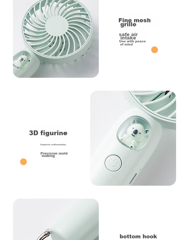 Kelleia Handheld Mini Fan, USB Fan, Portable Electric Fan, for Students, Office, Dormitory, Long Battery Life, Outdoor Travel, QL-F1, Mint Gree 18