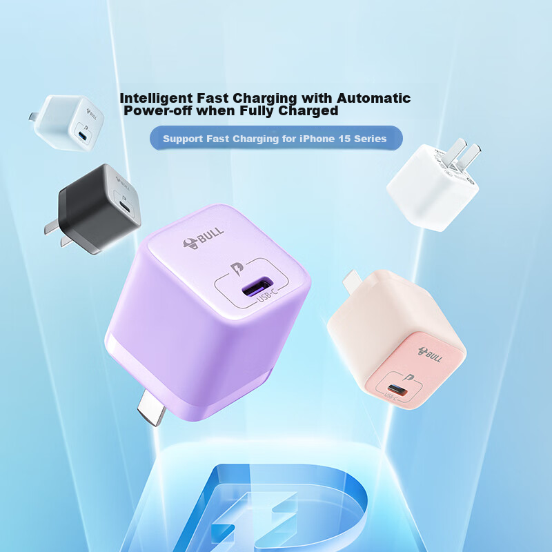 BULL PD20W Charger, Apple IPhone 16 Fast Charging Head, Auto Shut-Off When Fully Charged, Compatible with IPhone 15/14/13 Pro Max/12/11/x/8, Misty Purple