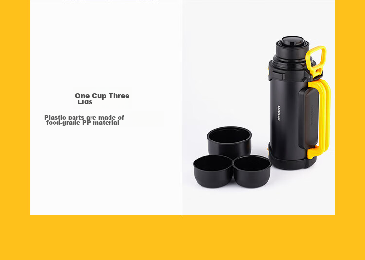 LOCK&LOCK Large Capacity Insulated Bottle, Outdoor Travel Camping Stainless Steel Portable Car-Mounted Handheld Thermos, 2.2L Black 22