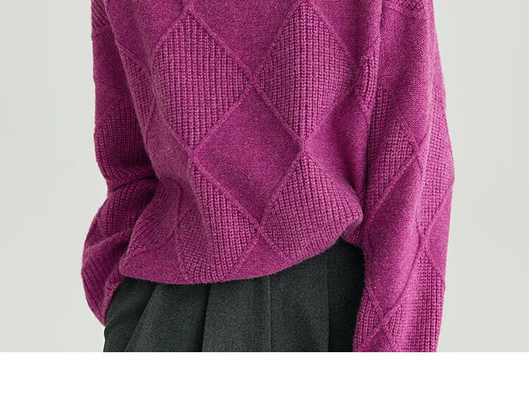 Demana Slightly Drunk Knitwear Stylish Diamond Pattern Slim Fit Sweater for Women Purple Red S 13