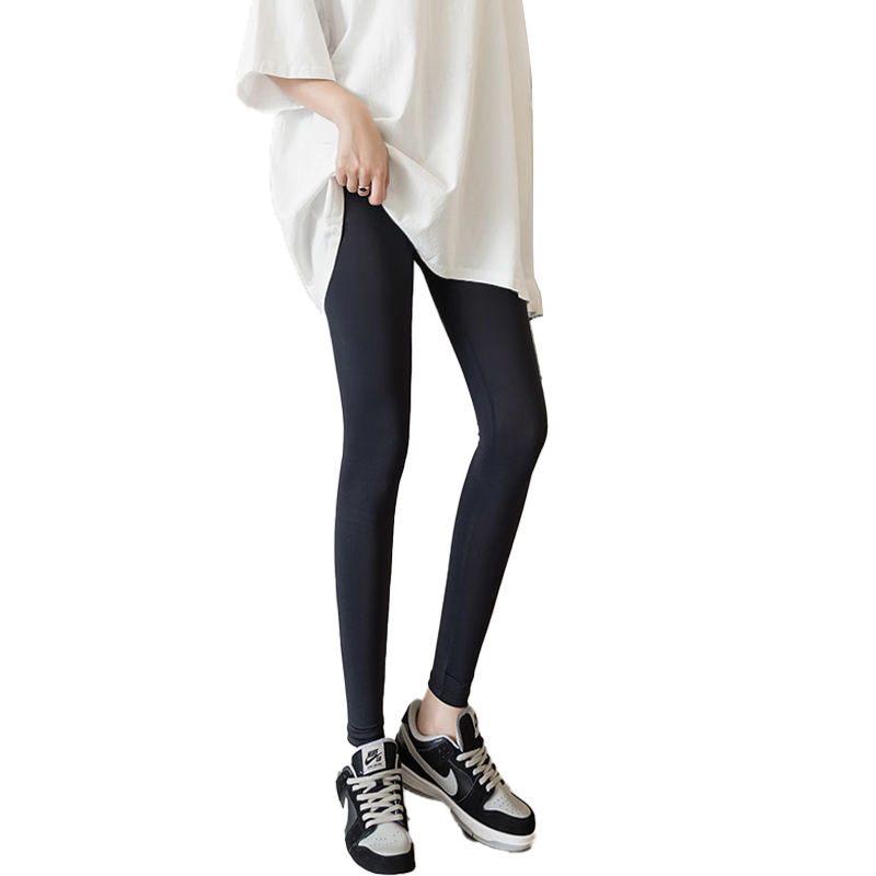 LangSha Women's Ice Silk Leggings for Outer Wear, Summer Thin Elastic Silky Tight High-Waist Slimming Cropped Pants