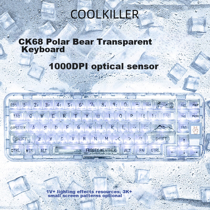 CoolKiller CK68 Polar Bear Wired/wireless/blue Toed Three-Mode Transparent Customizable Mechanical Keyboard, Ice Blade Switches, Linear Switches